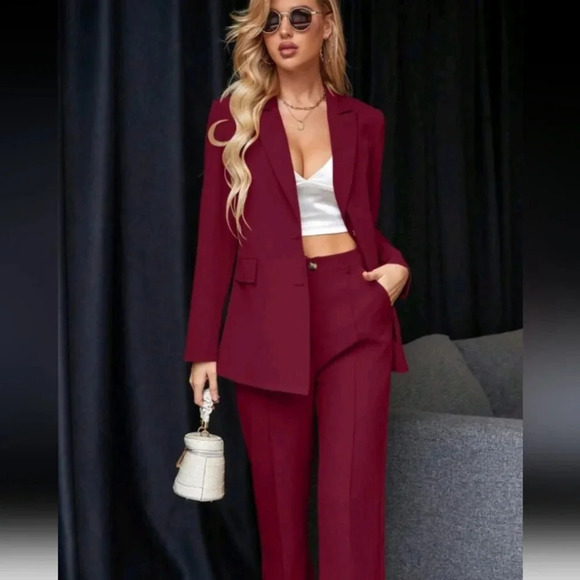 Women's Solid Color Jacket And Pants 2-Piece Suit Set - Picture 1 of 7